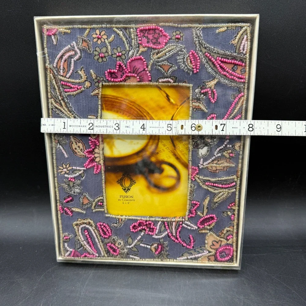 Fusion by Concepts Picture Frame 4x6 Paisley Beaded Boho Cottage Vintage